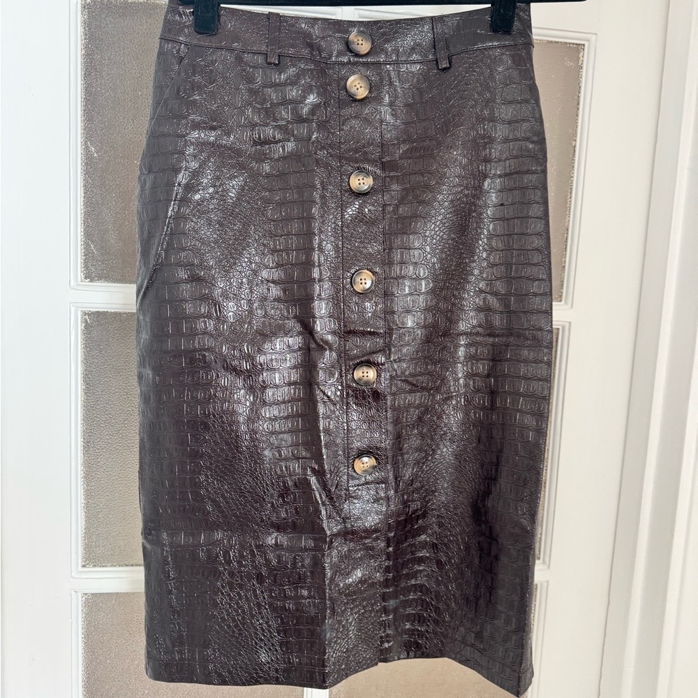 Rachel Comey 4 Target Faux Croc Embossed Button-Front Pencil Skirt - Dark Brown